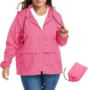 Zando Plus Size Rain Jacket Womens Waterproof with Hood Windbreaker Travel Rain Coat for Women Lightweight Packable Raincoat