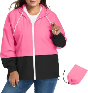 Zando Plus Size Rain Jacket Womens Waterproof with Hood Windbreaker Travel Rain Coat for Women Lightweight Packable Raincoat