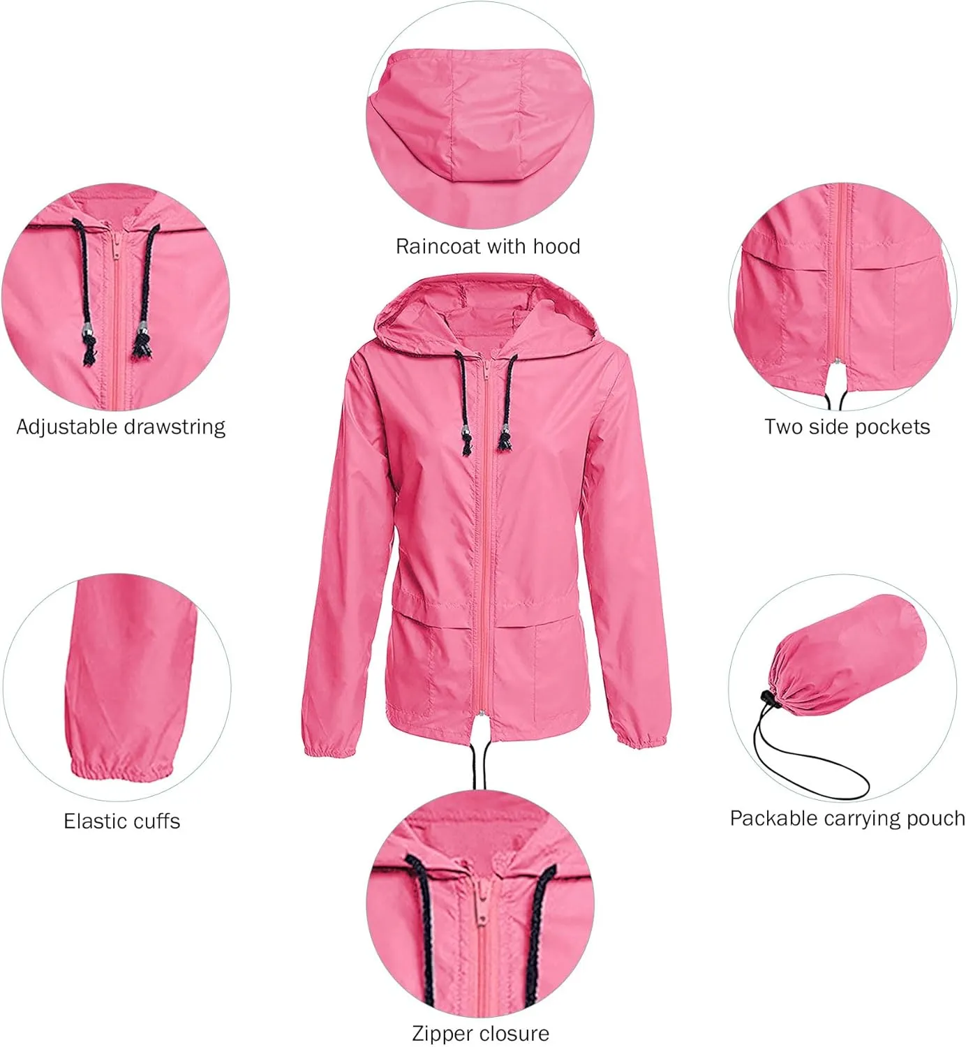 Zando Plus Size Rain Jacket Womens Waterproof with Hood Windbreaker Travel Rain Coat for Women Lightweight Packable Raincoat