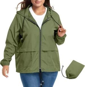 Zando Plus Size Rain Jacket Womens Waterproof with Hood Windbreaker Travel Rain Coat for Women Lightweight Packable Raincoat