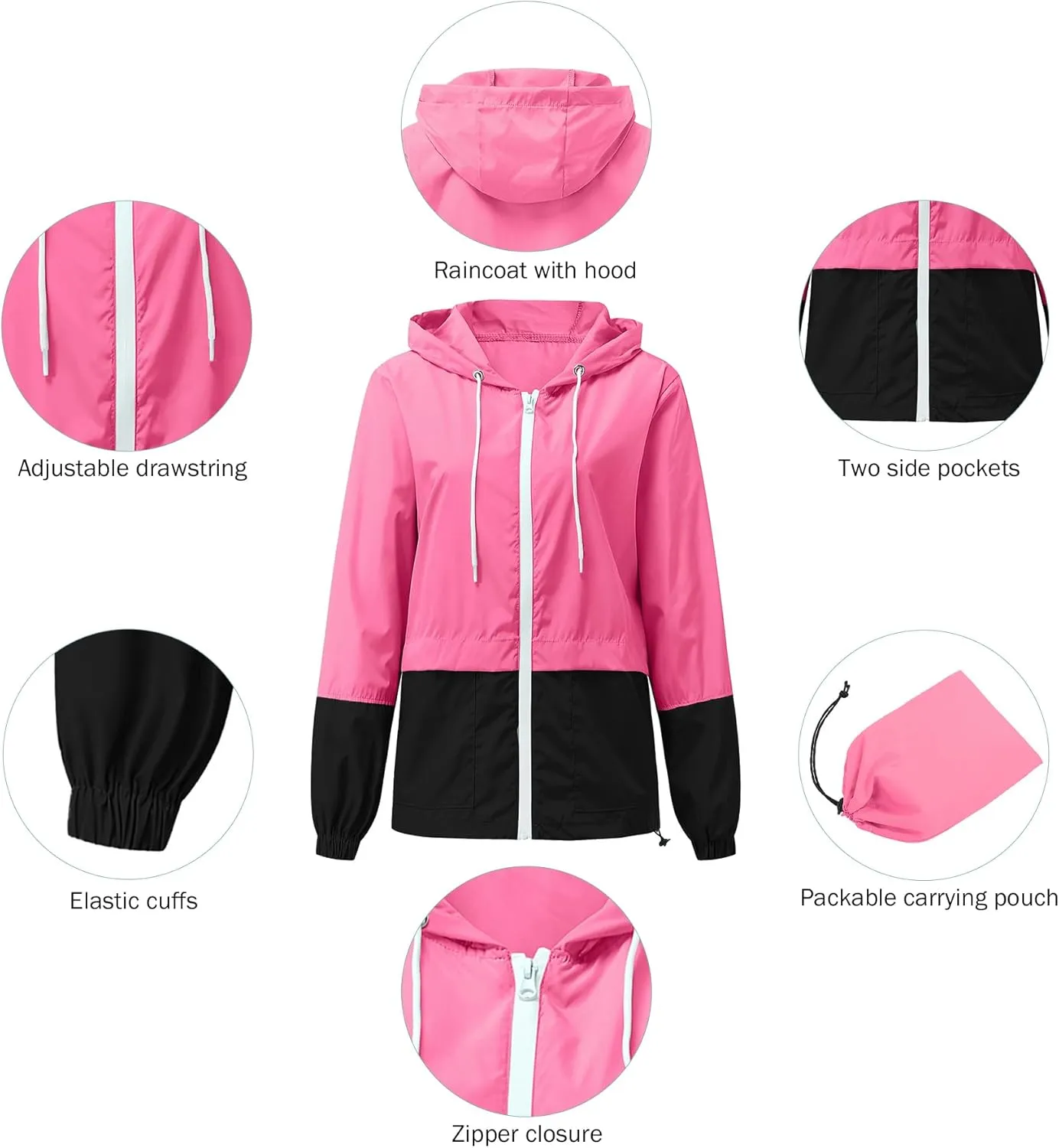 Zando Plus Size Rain Jacket Womens Waterproof with Hood Windbreaker Travel Rain Coat for Women Lightweight Packable Raincoat