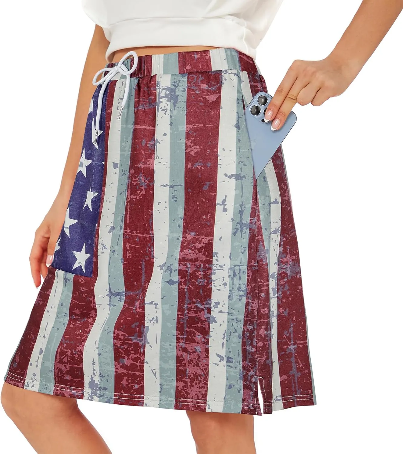 Zando Tennis Skirts for Women with Pockets Athletic Knee Length Golf Casual Skorts Shorts Sports Drawstring Waist Skirt