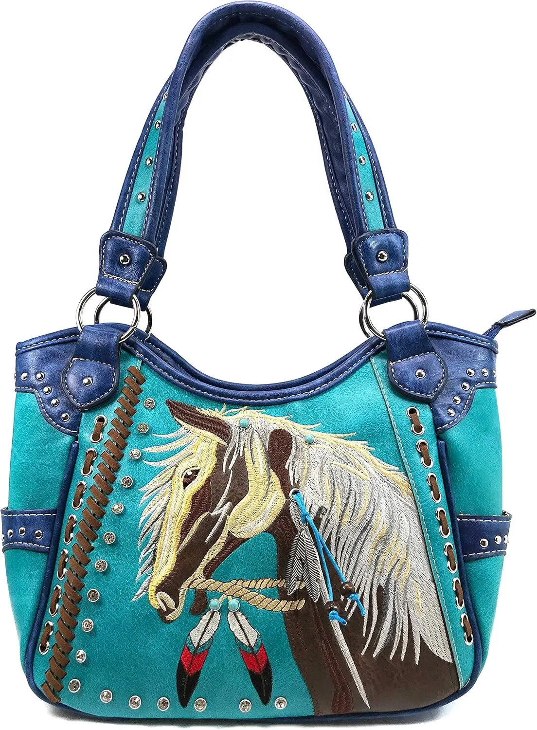 Zelris Dakota Dales Pony Horse Embroidery Mane Western Country Women Conceal Carry Tote Purse with Matching Wallet Set