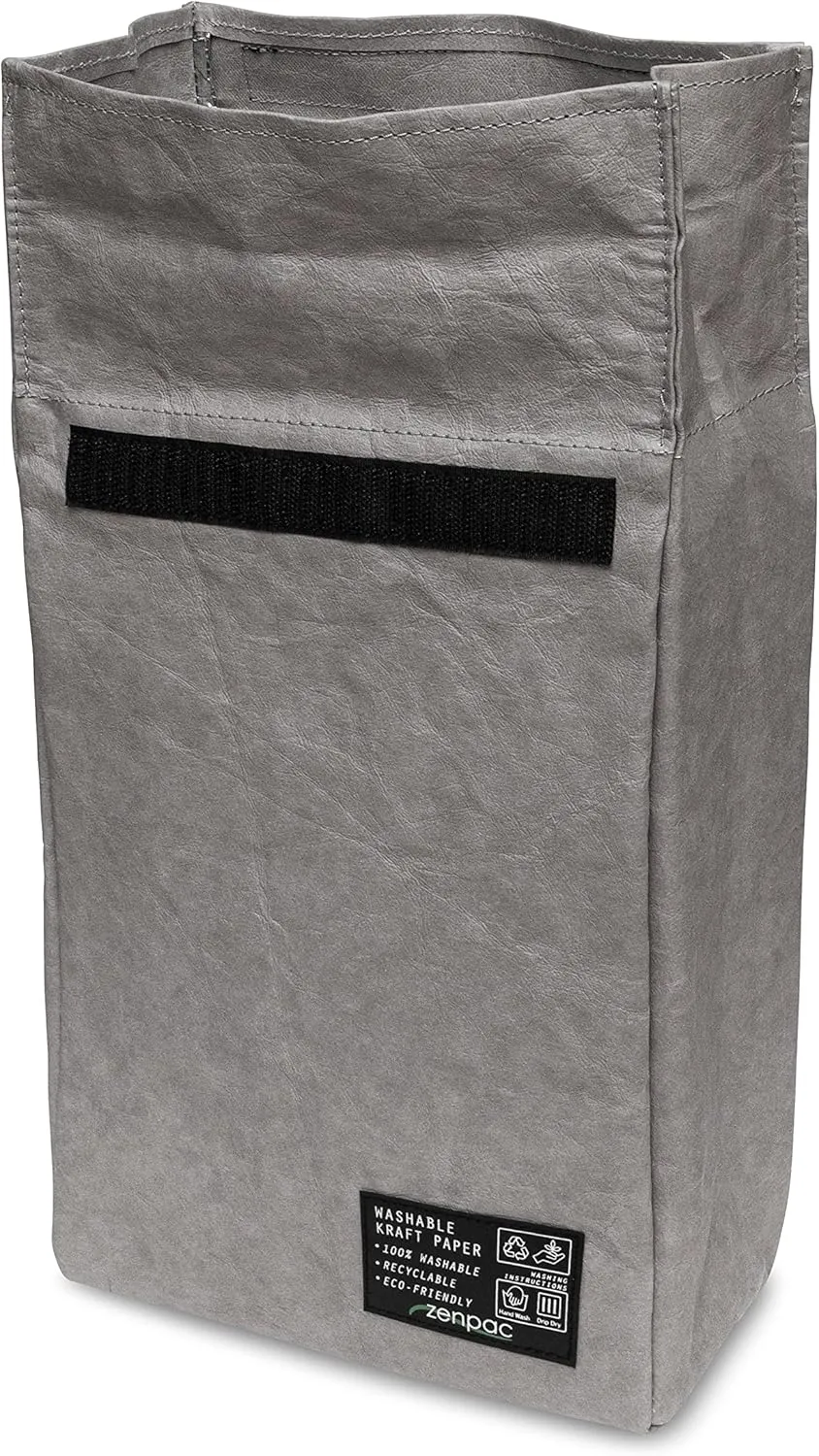 ZENPAC Small Silver Insulated Bag, Lunch Box for Men, Unisex, Designer Kraft, Washable, Spill Proof Sandwich Sack for Work, School, Picnic, 8.5x4.5x12