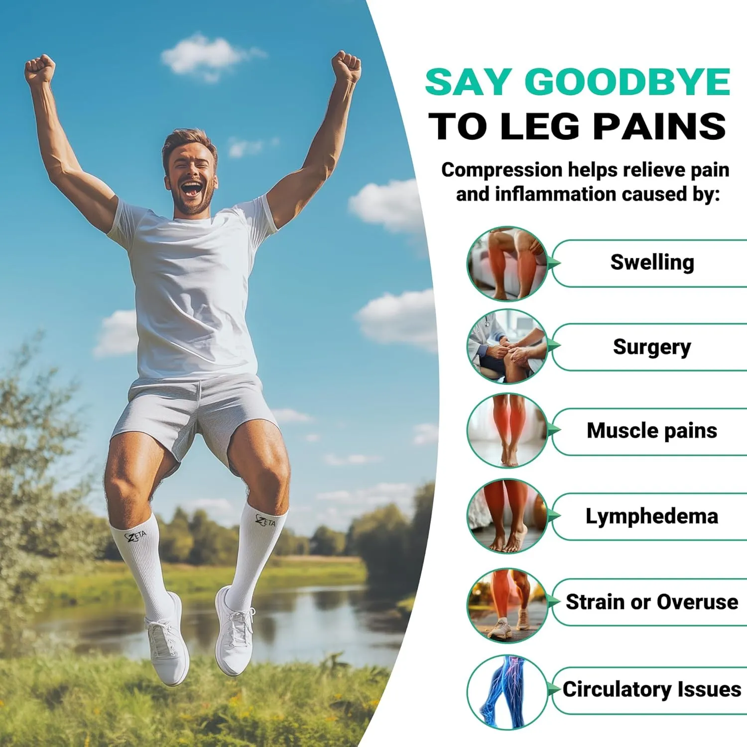 Zeta Wear Plus Size Compression Socks Open 15-19 mmHg Support for Men & Women Wide Calves, Swelling, Varicose Veins, Travel