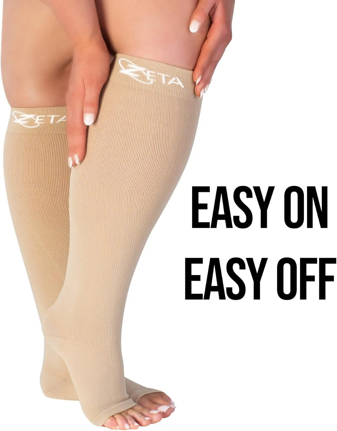 Zeta Wear Plus Size Compression Socks Open 15-19 mmHg Support for Men & Women Wide Calves, Swelling, Varicose Veins, Travel