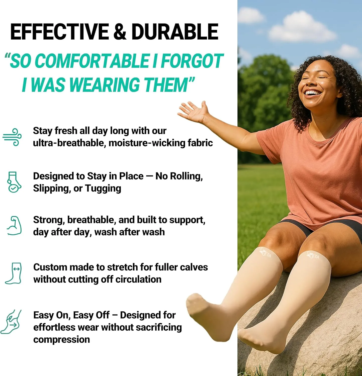 Zeta Wear Plus Size Compression Socks Open 15-19 mmHg Support for Men & Women Wide Calves, Swelling, Varicose Veins, Travel