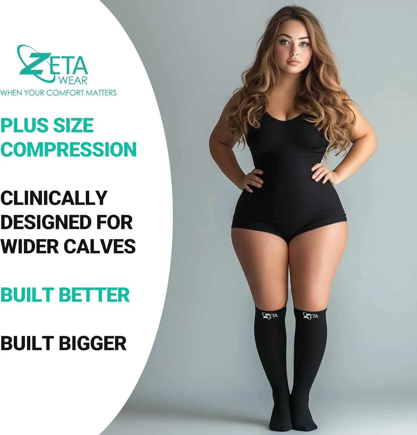 Zeta Wear Plus Size Compression Socks Open 15-19 mmHg Support for Men & Women Wide Calves, Swelling, Varicose Veins, Travel