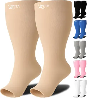 Zeta Wear Plus Size Compression Socks Open 15-19 mmHg Support for Men & Women Wide Calves, Swelling, Varicose Veins, Travel