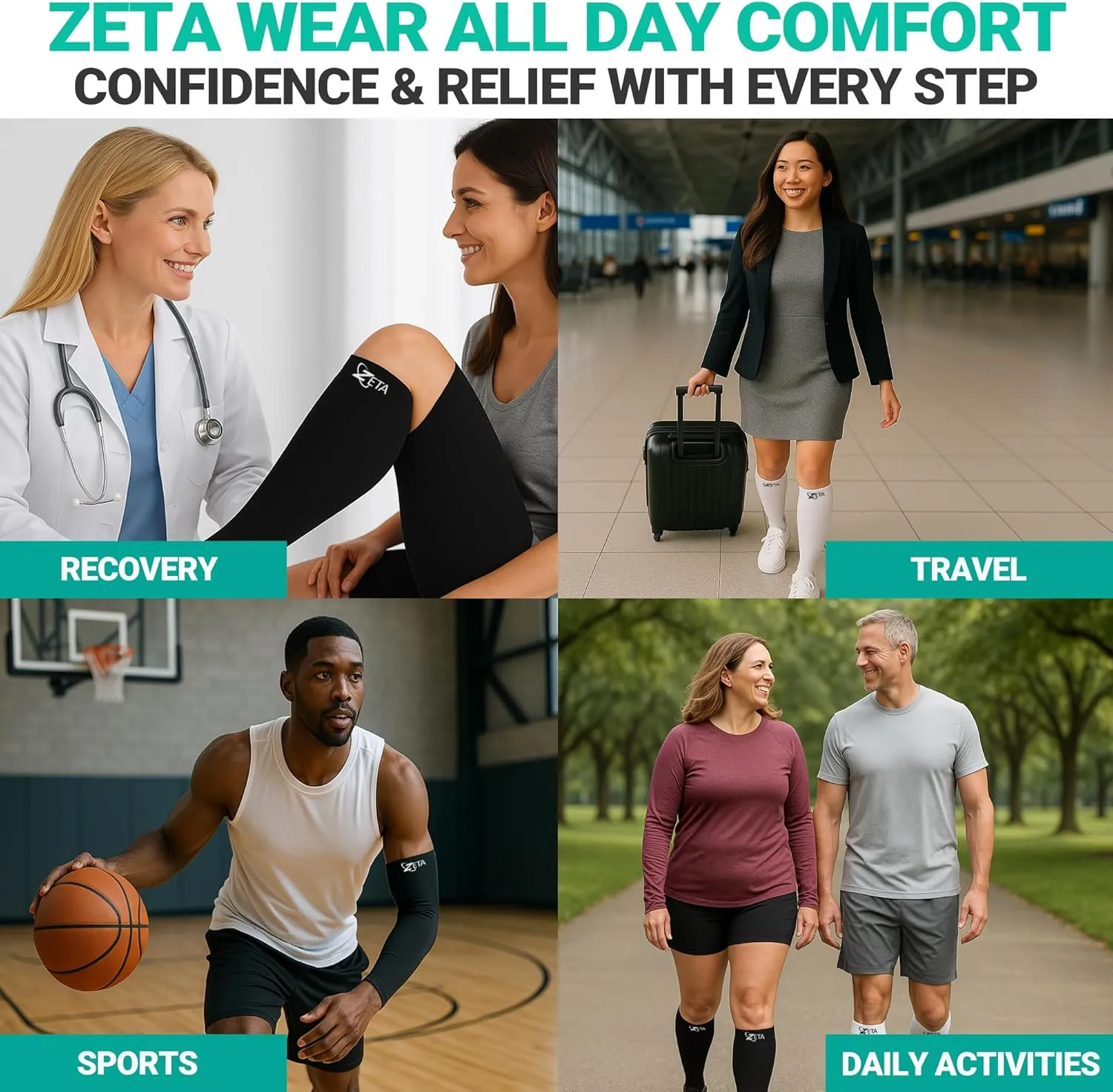 Zeta Wear Plus Size Compression Socks Open 15-19 mmHg Support for Men & Women Wide Calves, Swelling, Varicose Veins, Travel