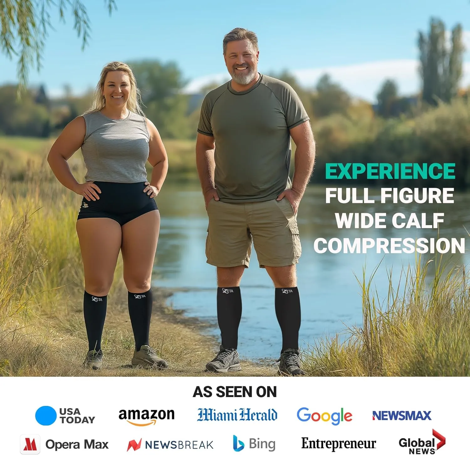 Zeta Wear Plus Size Compression Socks Open 15-19 mmHg Support for Men & Women Wide Calves, Swelling, Varicose Veins, Travel