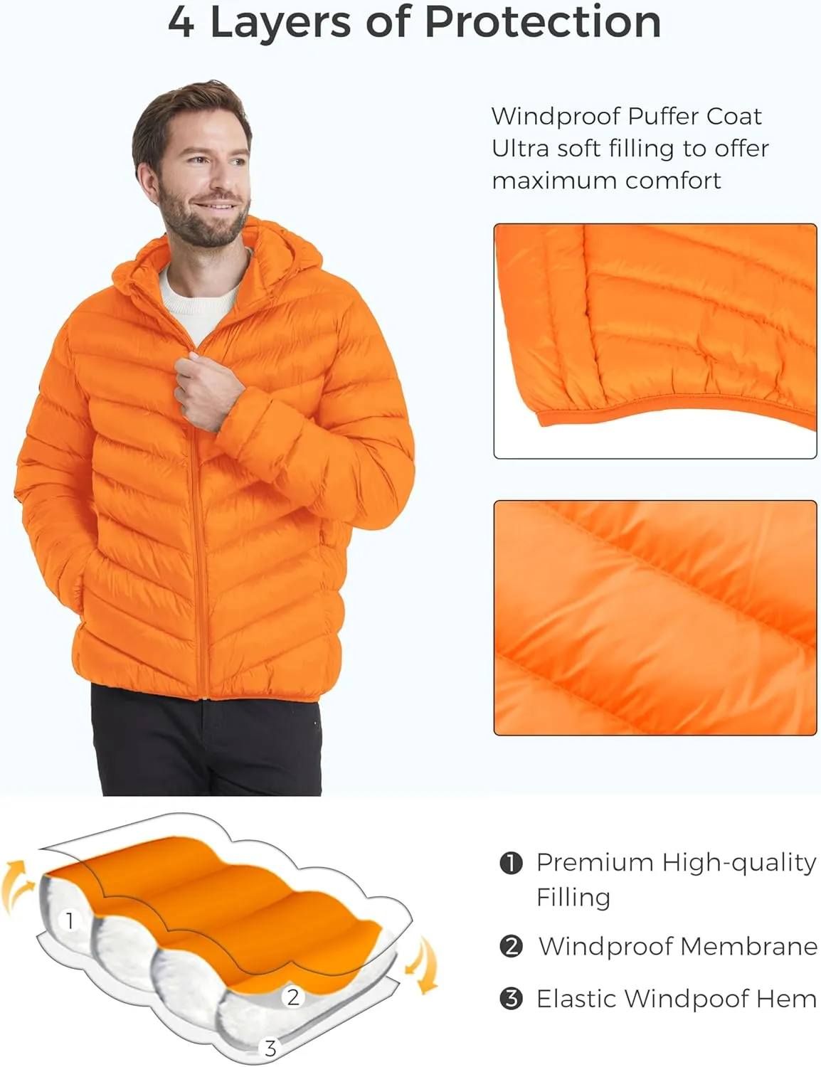 ZSHOW Men's Packable Puffer Jacket Hooded Lightweight Winter Coat for Travel Outdoor Hiking