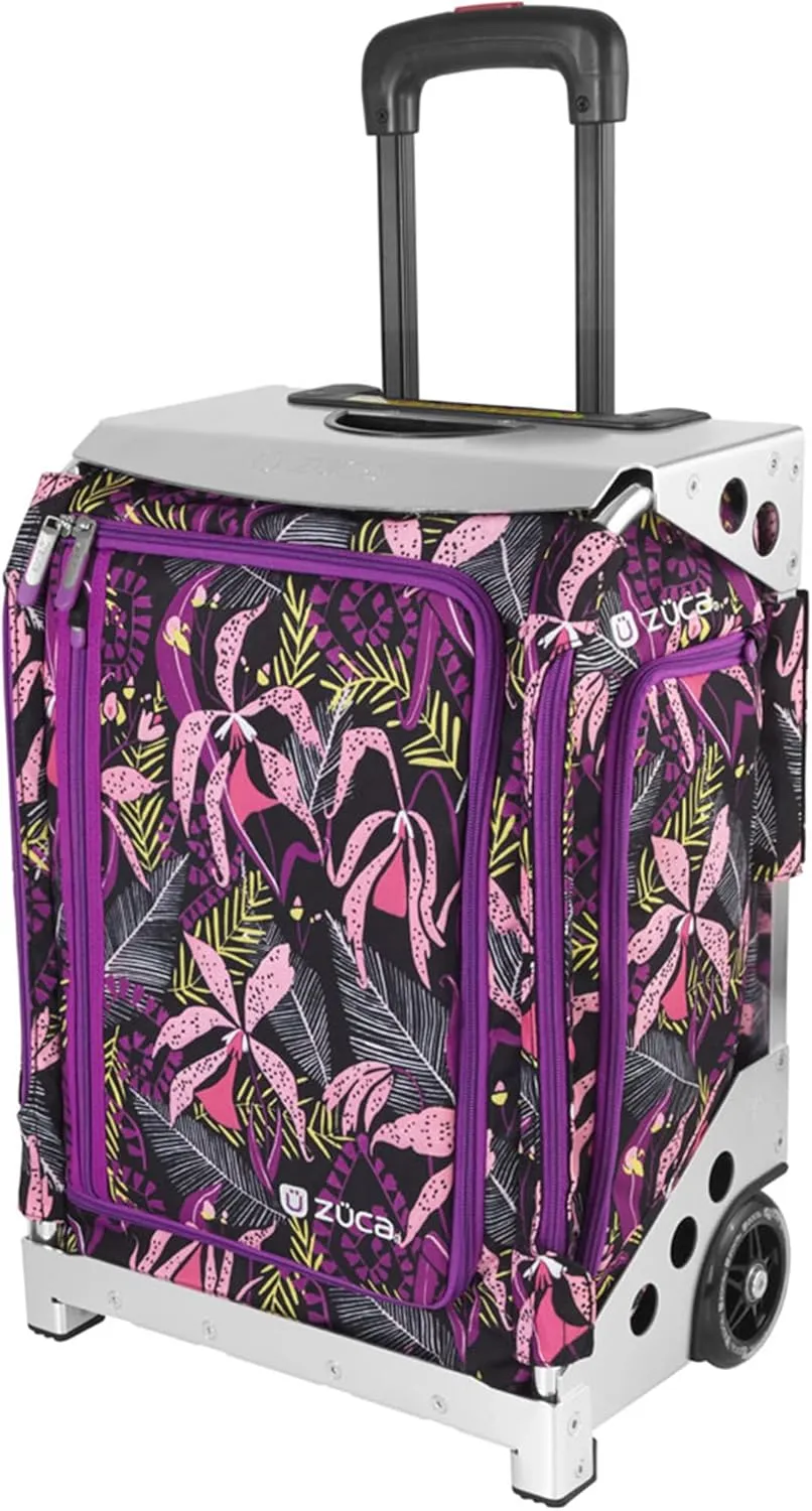 ZUCA Navigator Carry-On Bag with Built-In Seat (Wild Orchid Print, Silver Frame)