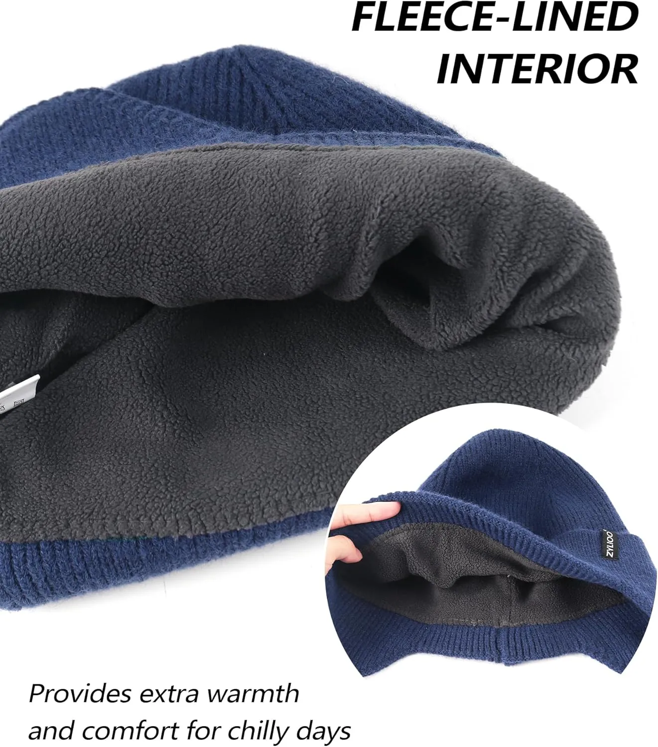 Zylioo Oversize 3XL/2XL/XL/L Beanie Hats with Ear Flap,S/M Fleece Lined Skull Cap,Plus Size Winter Warm Knitted Hats