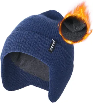 Zylioo Oversize 3XL/2XL/XL/L Beanie Hats with Ear Flap,S/M Fleece Lined Skull Cap,Plus Size Winter Warm Knitted Hats