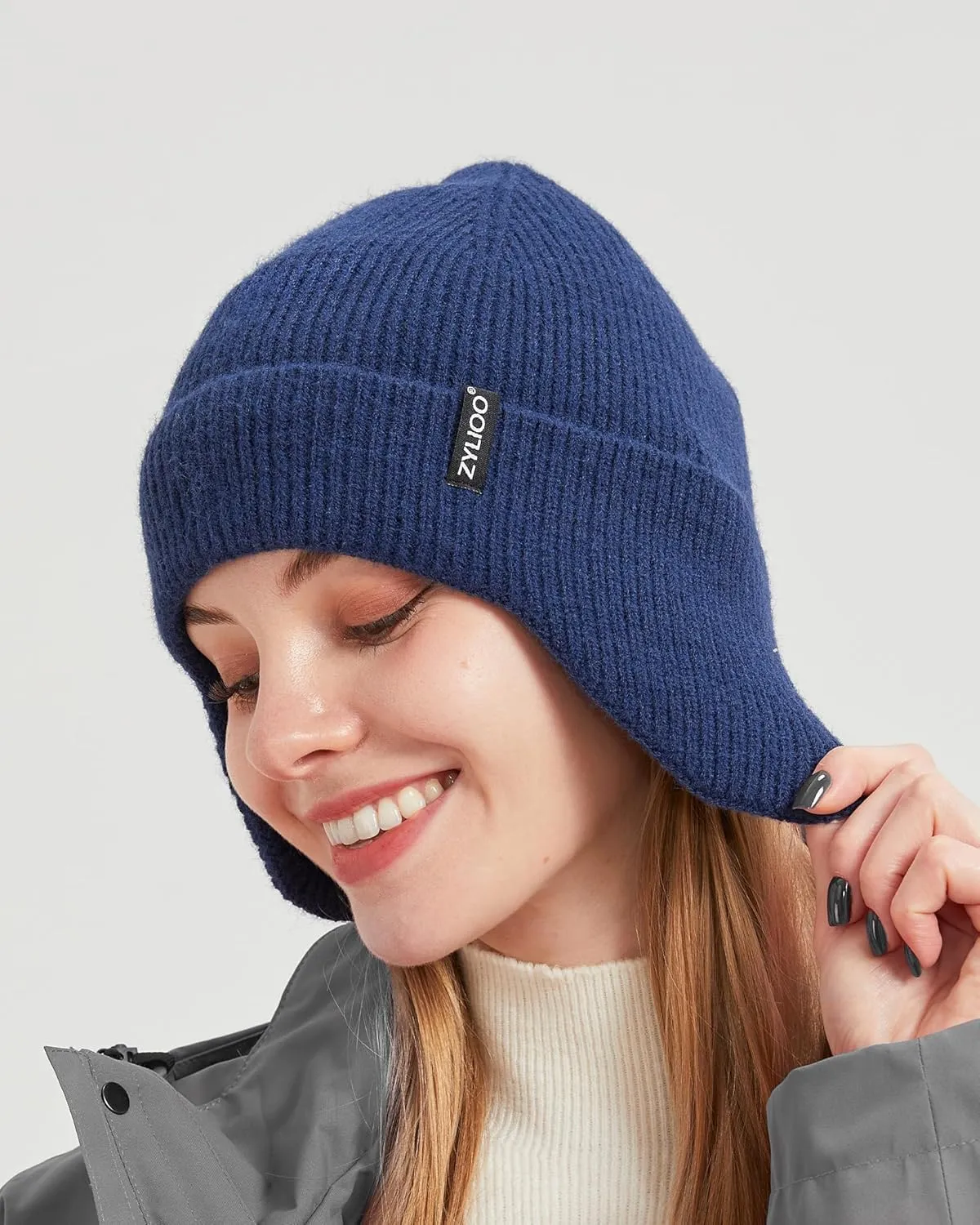Zylioo Oversize 3XL/2XL/XL/L Beanie Hats with Ear Flap,S/M Fleece Lined Skull Cap,Plus Size Winter Warm Knitted Hats