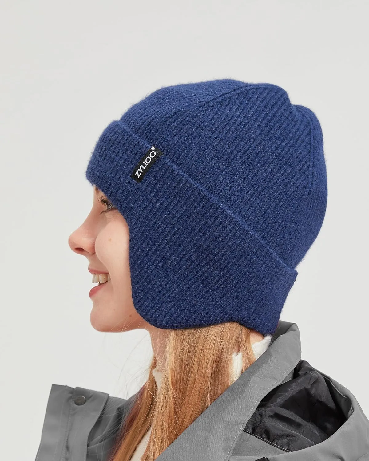 Zylioo Oversize 3XL/2XL/XL/L Beanie Hats with Ear Flap,S/M Fleece Lined Skull Cap,Plus Size Winter Warm Knitted Hats