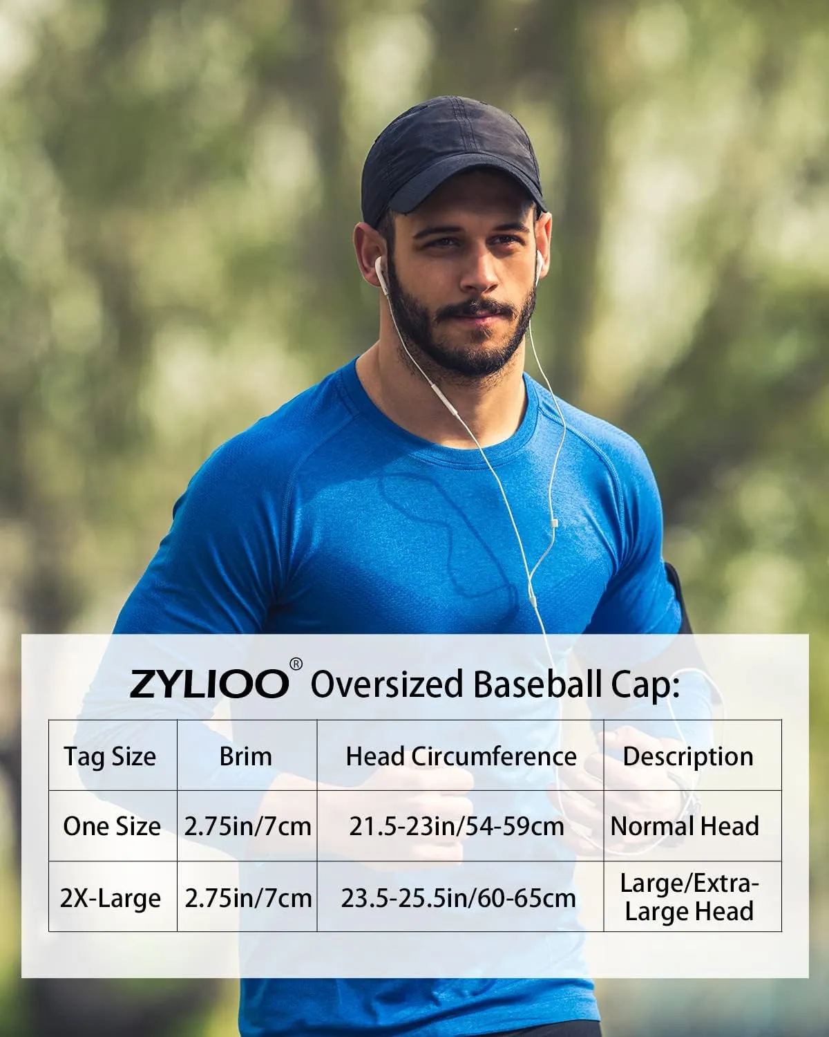 Zylioo Oversize XXL Quick Dry Baseball Cap,Breathable Dad Hat for Heads 21.5"-25.5",Adjustable Soft Crown Running Cap